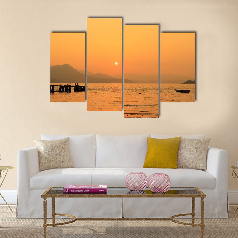 Sunset In beach, Multi Panel Canvas Wall Art