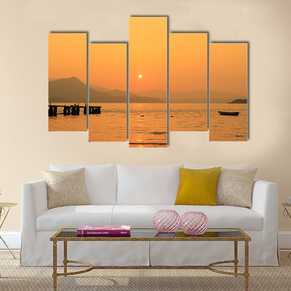Sunset In beach, Multi Panel Canvas Wall Art