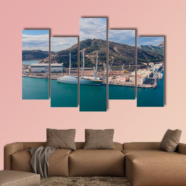 Aerial view of the biggest sailing yacht in the world multi panel canvas wall art