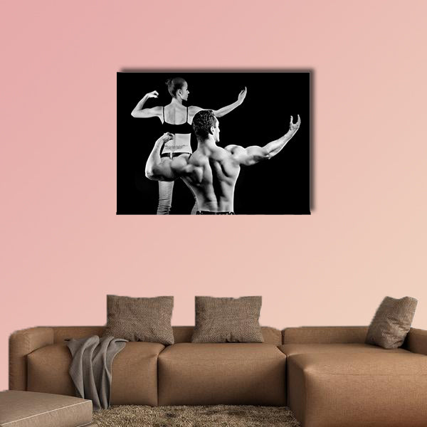 man and a woman in the gym Multi panel canvas wall art