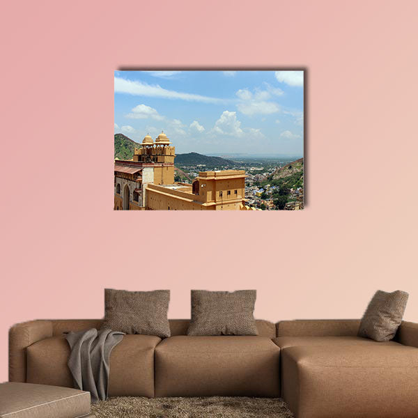 The Amber Fort overlooking the town of Amer multi panel canvas wall art