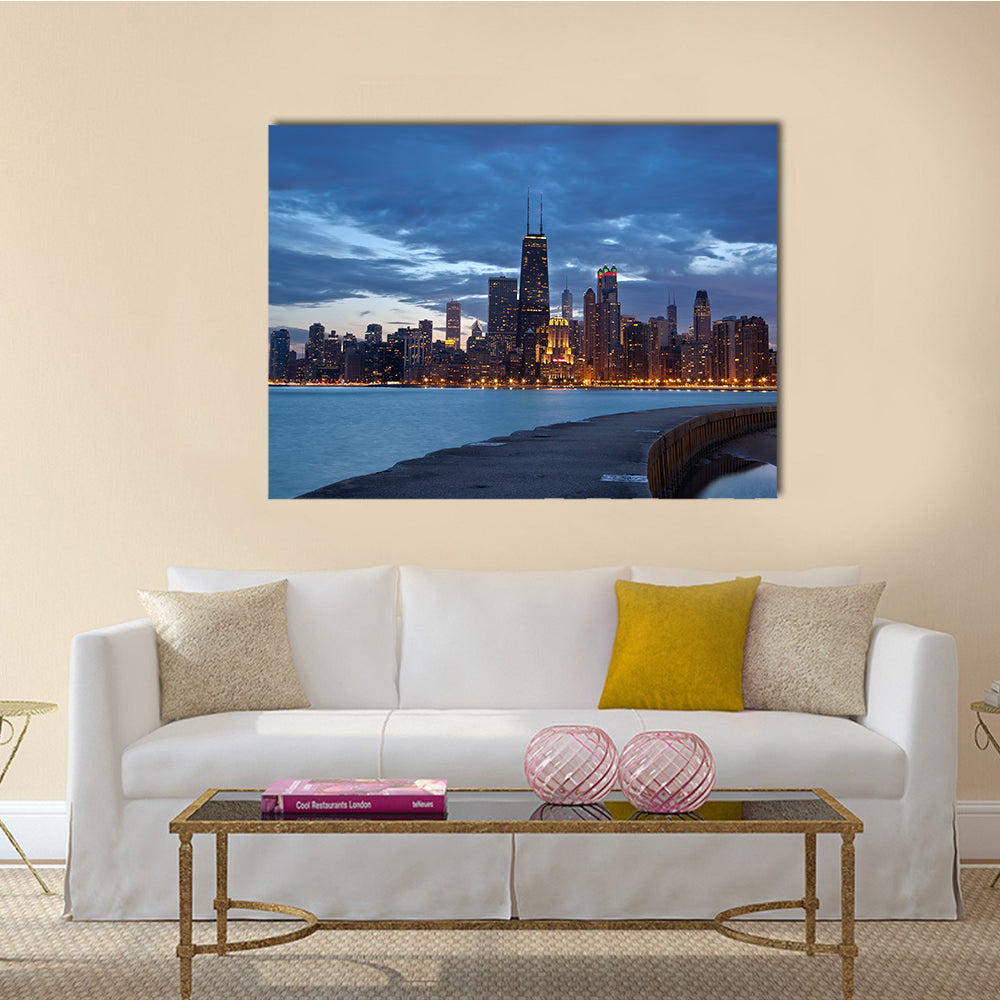 The Beauty Of The Twilight Blue Hour At City Of The Chicago Multi Panel Canvas Wall Art