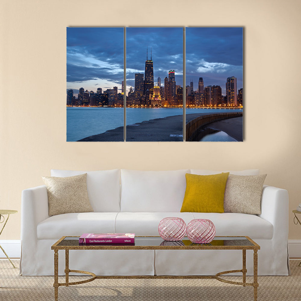The Beauty Of The Twilight Blue Hour At City Of The Chicago Multi Panel Canvas Wall Art