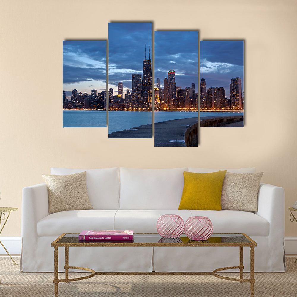 The Beauty Of The Twilight Blue Hour At City Of The Chicago Multi Panel Canvas Wall Art