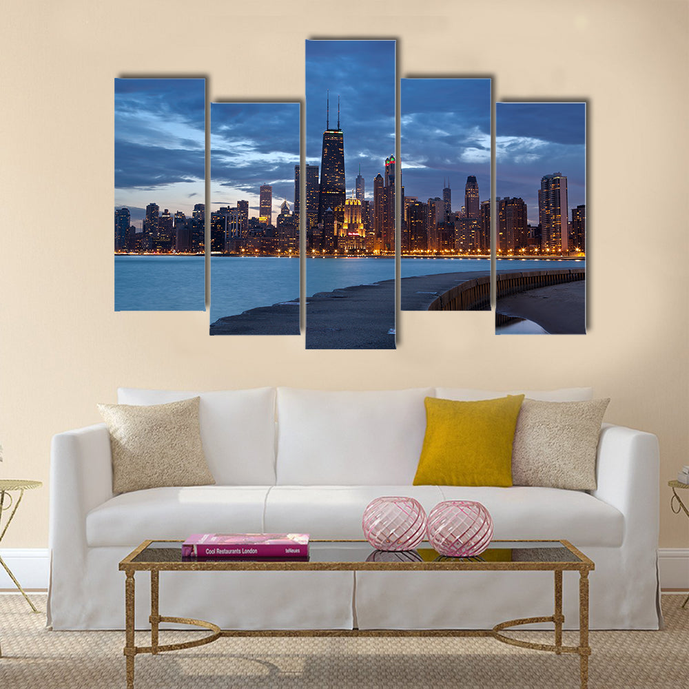 The Beauty Of The Twilight Blue Hour At City Of The Chicago Multi Panel Canvas Wall Art