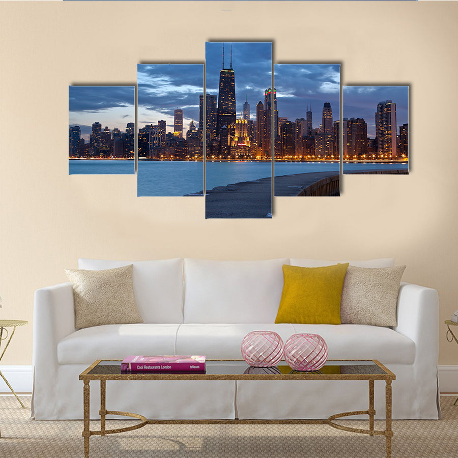 The Beauty Of The Twilight Blue Hour At City Of The Chicago Multi Panel Canvas Wall Art
