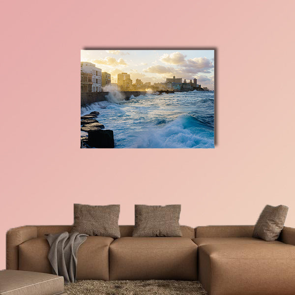Heavy swell in the Havana seafront multi panel canvas wall art