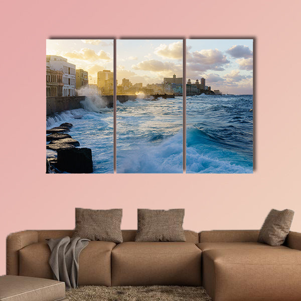 Heavy swell in the Havana seafront multi panel canvas wall art