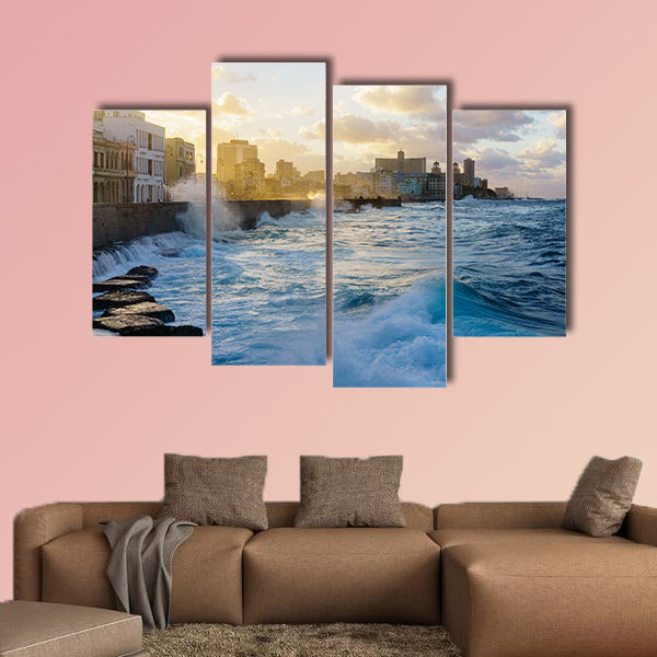 Heavy swell in the Havana seafront multi panel canvas wall art