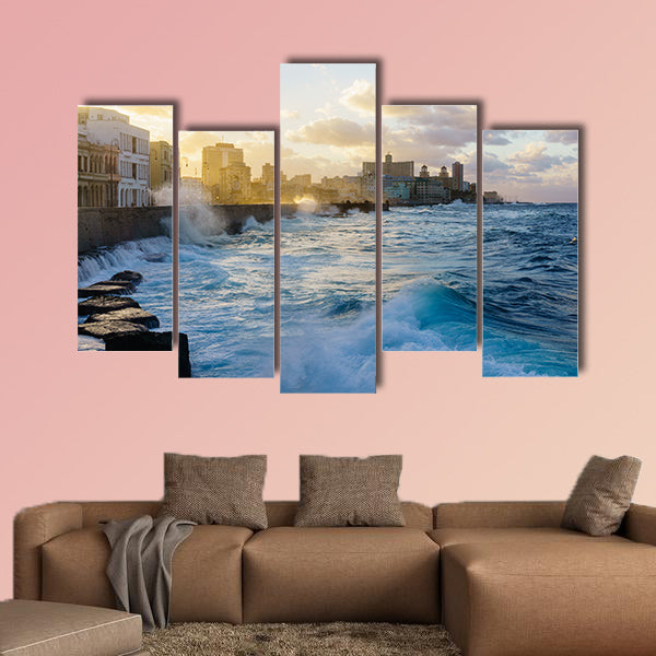 Heavy swell in the Havana seafront multi panel canvas wall art