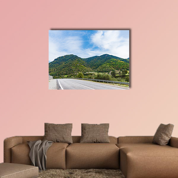 Mountain road at sunset, landscape with rocks, orange sunny wall art