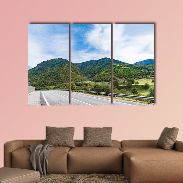 Mountain road at sunset, landscape with rocks, orange sunny wall art