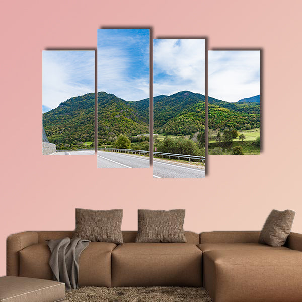 Mountain road at sunset, landscape with rocks, orange sunny wall art