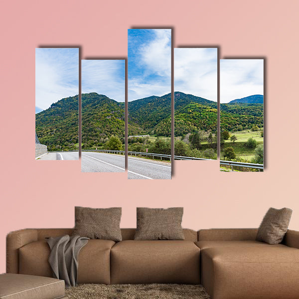 Mountain road at sunset, landscape with rocks, orange sunny wall art