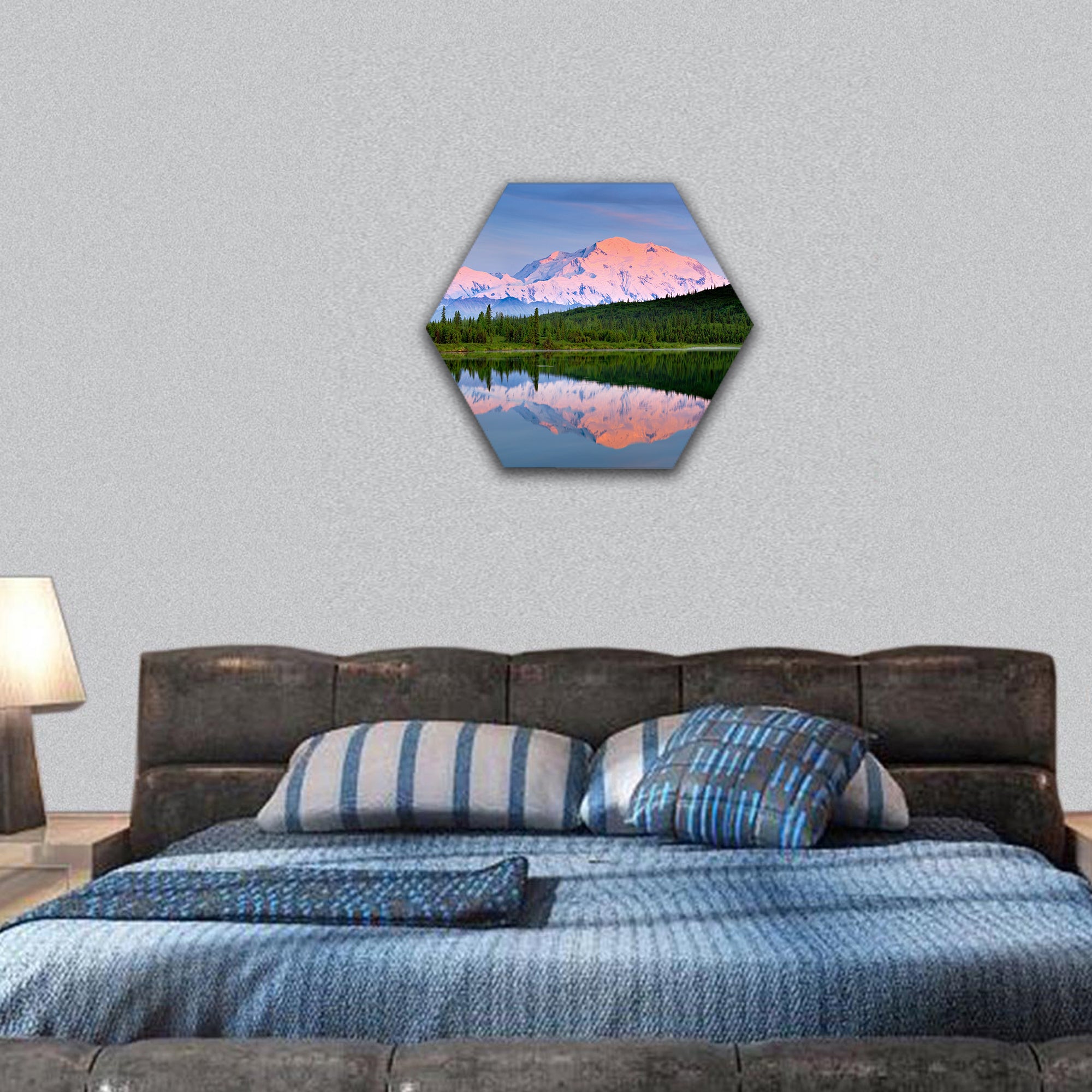 Mount McKinley reflection in Wonder Lake  hexagonal canvas wall art