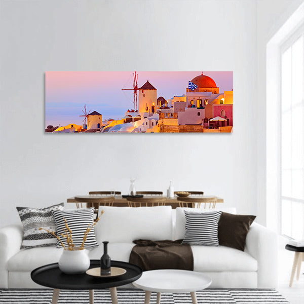 Santorini sunset (Oia) - Greece vacation background panoramic canvas wall art