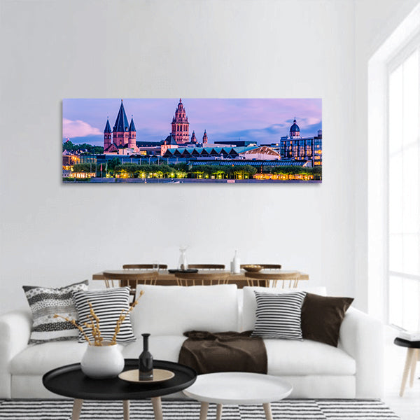 Mainz cityscape in the blue hour in the evening light with cathedral panoramic canvas wall art