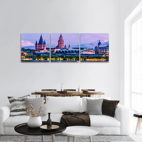 Mainz cityscape in the blue hour in the evening light with cathedral panoramic canvas wall art