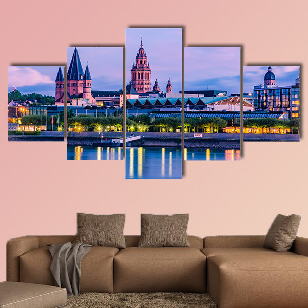 Mainz cityscape in the blue hour in the evening light canvas wall art
