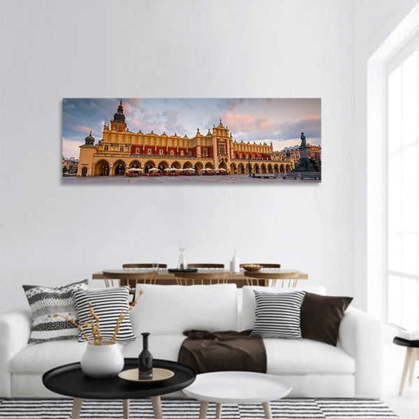 Cloth Hall and Town Hall Tower in the main square of Krakow, Poland panoramic canvas wall art
