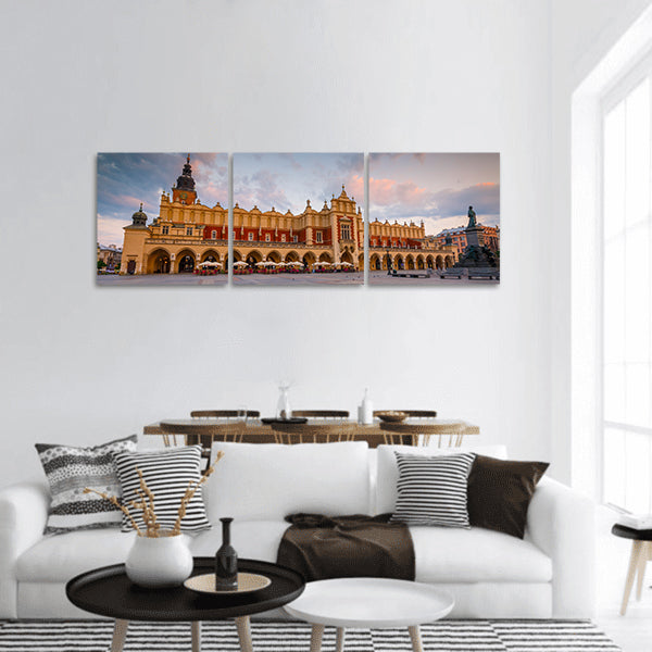 Cloth Hall and Town Hall Tower in the main square of Krakow, Poland panoramic canvas wall art