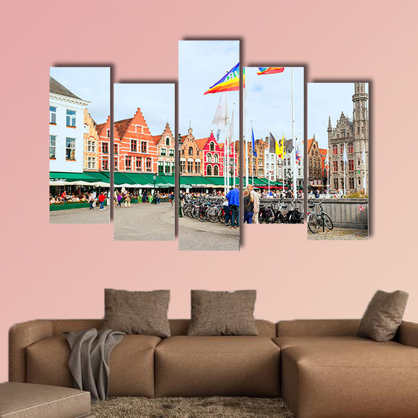 Streets of Bruges in Belgium with its medieval style facades multi panel canvas wall art
