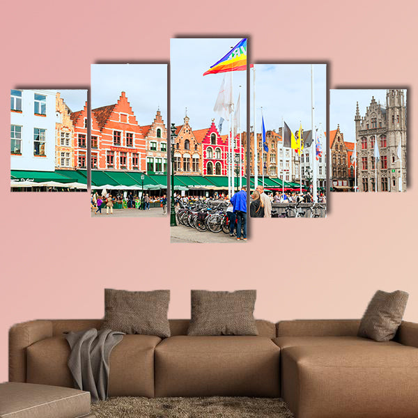 Streets of Bruges in Belgium with its medieval style facades multi panel canvas wall art