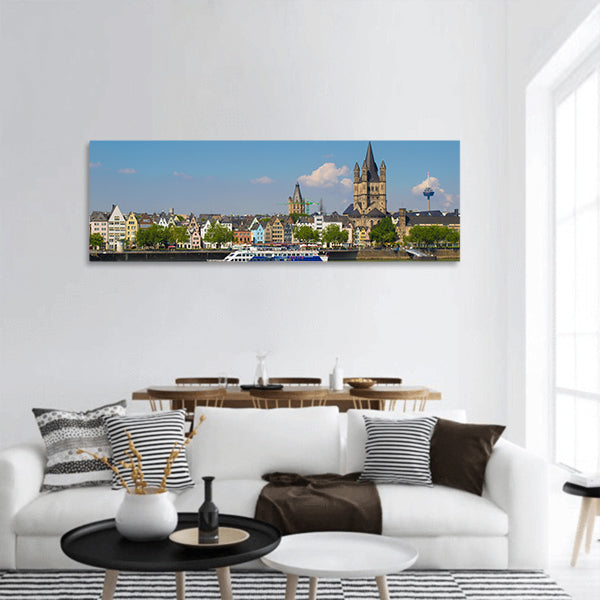 View of the city skyline from river Rhine Germany  panoramic canvas wall art