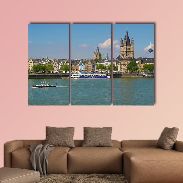 View of the city skyline from river Rhine multi panel canvas wall art