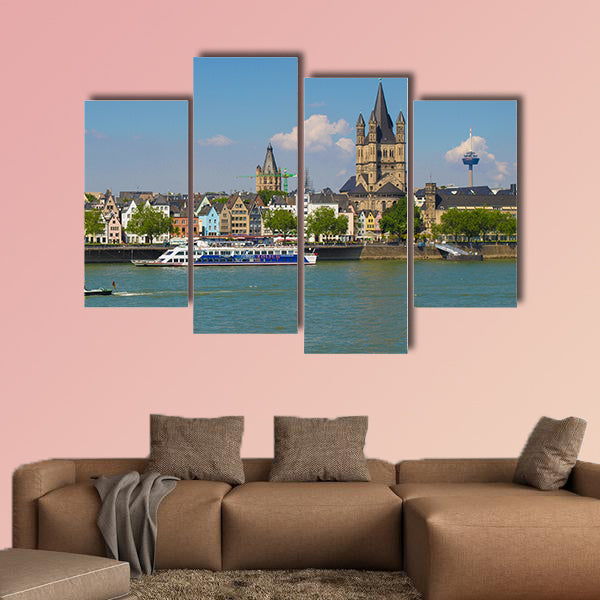View of the city skyline from river Rhine multi panel canvas wall art