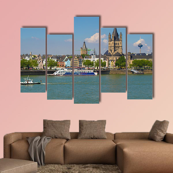 View of the city skyline from river Rhine multi panel canvas wall art