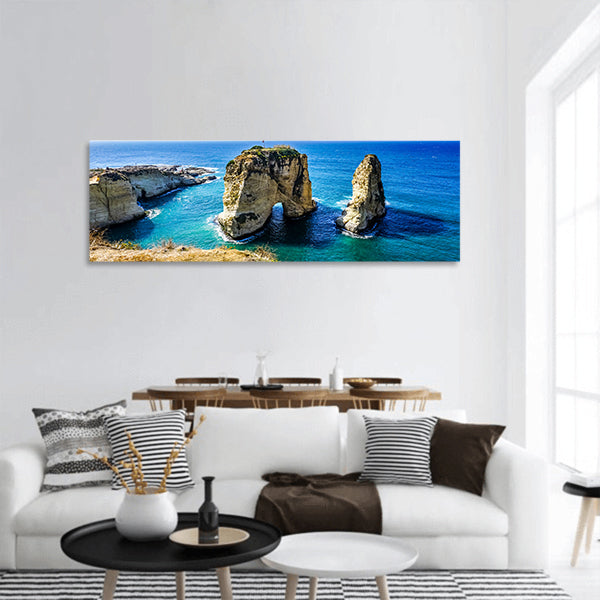 Beirut Raouche Pigeons Rock with Picturesque Sea View panoramic canvas wall art