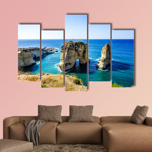 Beirut Raouche Pigeons Rock with Picturesque Sea View multi panel canvas wall art