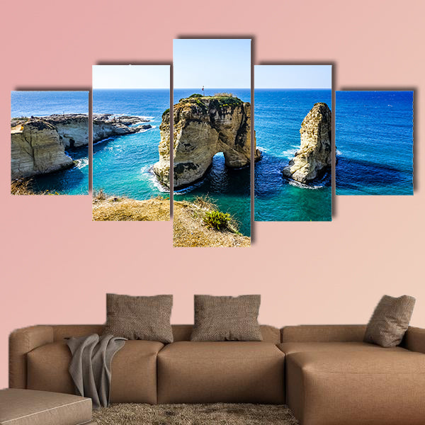 Beirut Raouche Pigeons Rock with Picturesque Sea View multi panel canvas wall art