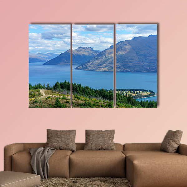 Hiking the Queenstown hill walkway with views of Lake Waktipu multi panel canvas wall art