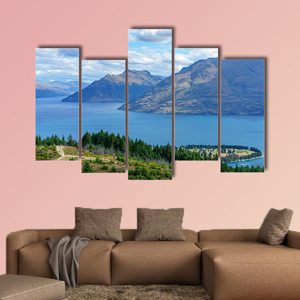 Hiking the Queenstown hill walkway with views of Lake Waktipu multi panel canvas wall art