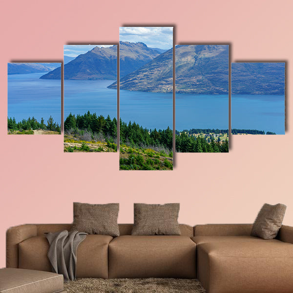 Hiking the Queenstown hill walkway with views of Lake Waktipu multi panel canvas wall art