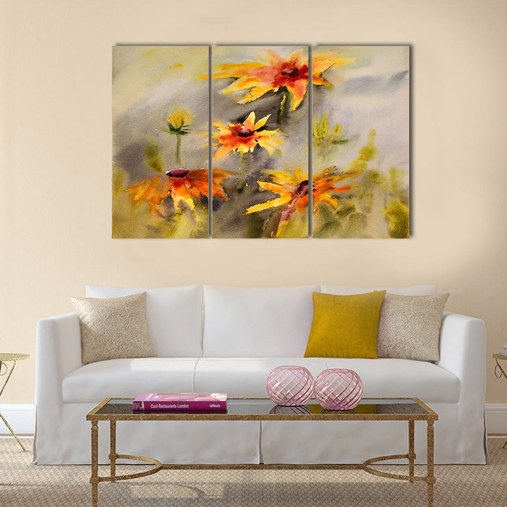 Watercolor painting of the beautiful flowers Multi panel canvas wall art