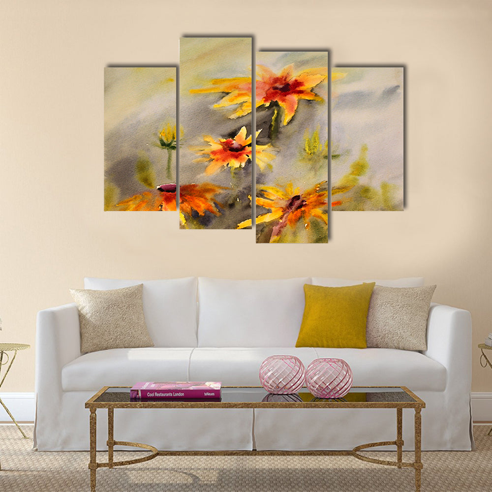 Watercolor painting of the beautiful flowers Multi panel canvas wall art