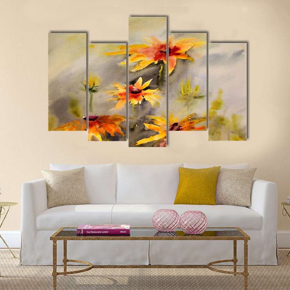 Watercolor painting of the beautiful flowers Multi panel canvas wall art