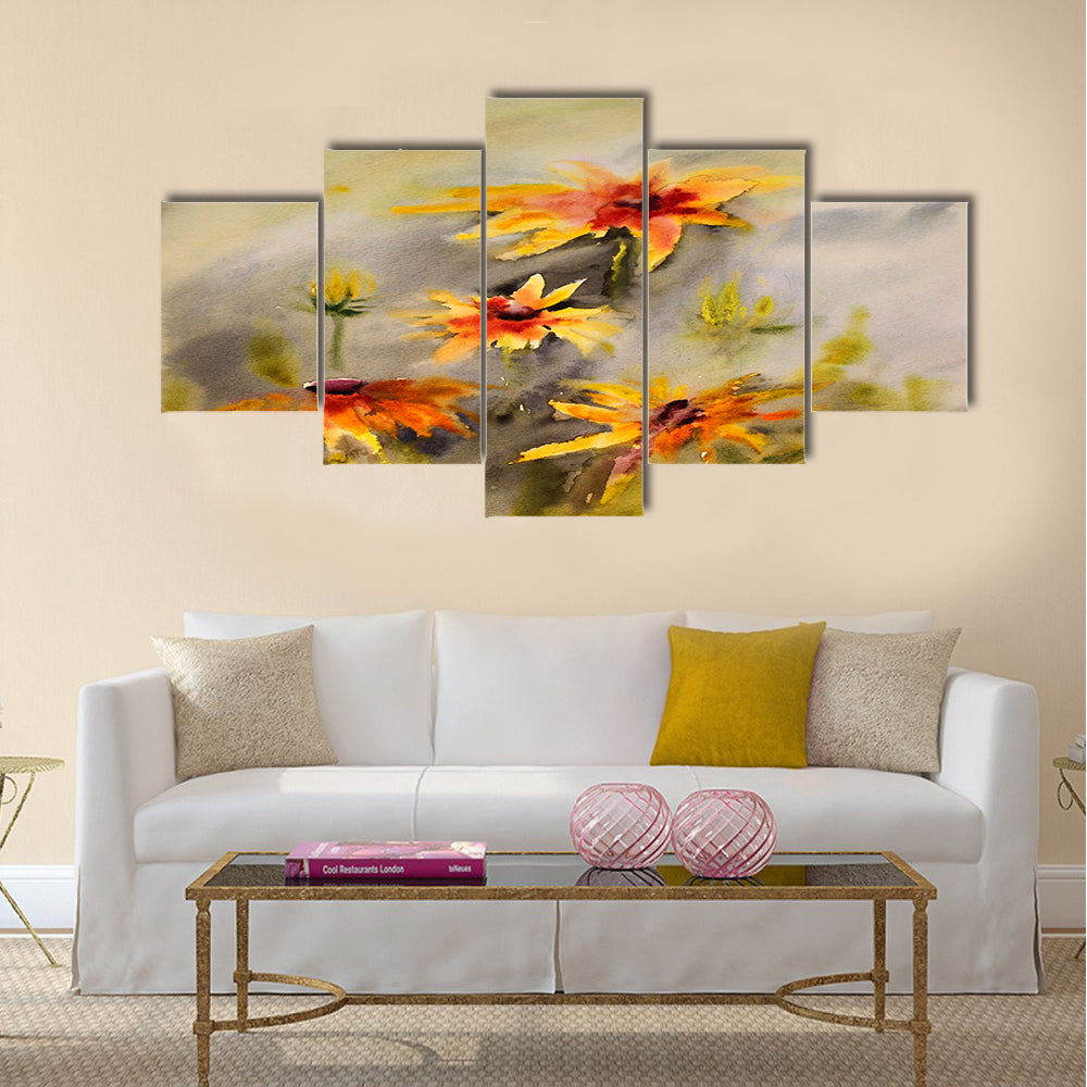 Watercolor painting of the beautiful flowers Multi panel canvas wall art