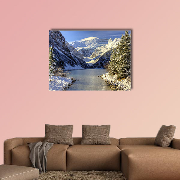 Early winter snow settles on Lake Louise,  multi panel canvas wall art