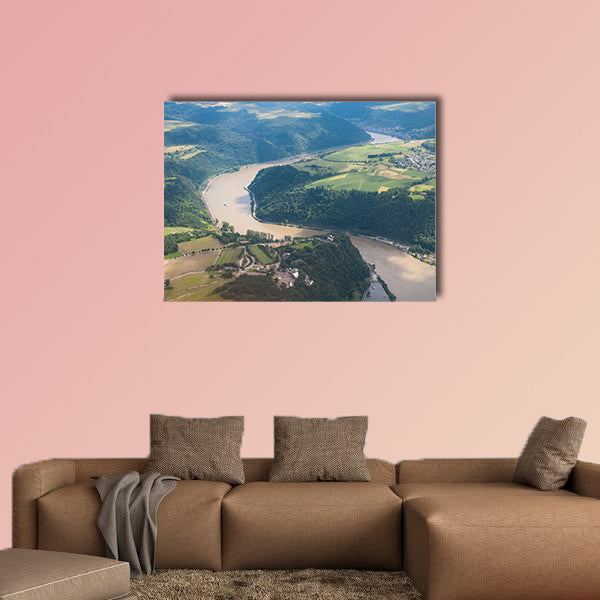Aerial Impression of hte Loreley, and the meandering rhine river in Cental Germany multi panel canvas wall art