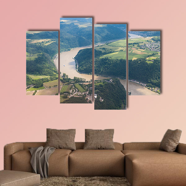 Aerial Impression of hte Loreley, and the meandering rhine river in Cental Germany multi panel canvas wall art
