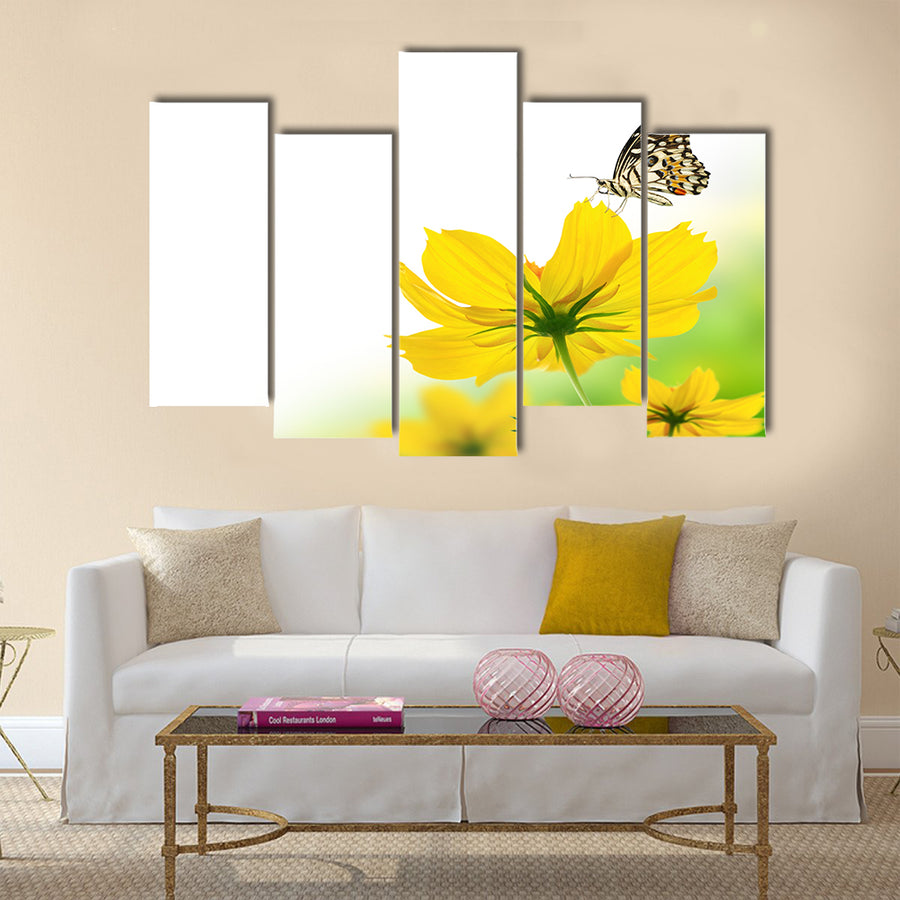 Beautiful yellow floral and butterfly Multi Panel Canvas Wall Art