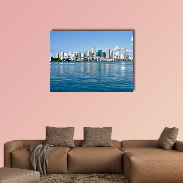 Miami Downtown skyline in daytime with Biscayne Bay. All logos wall art