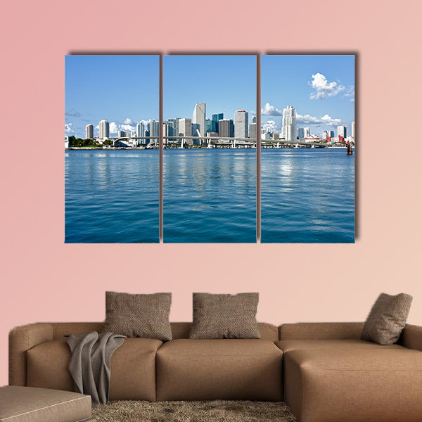 Miami Downtown skyline in daytime with Biscayne Bay. All logos wall art