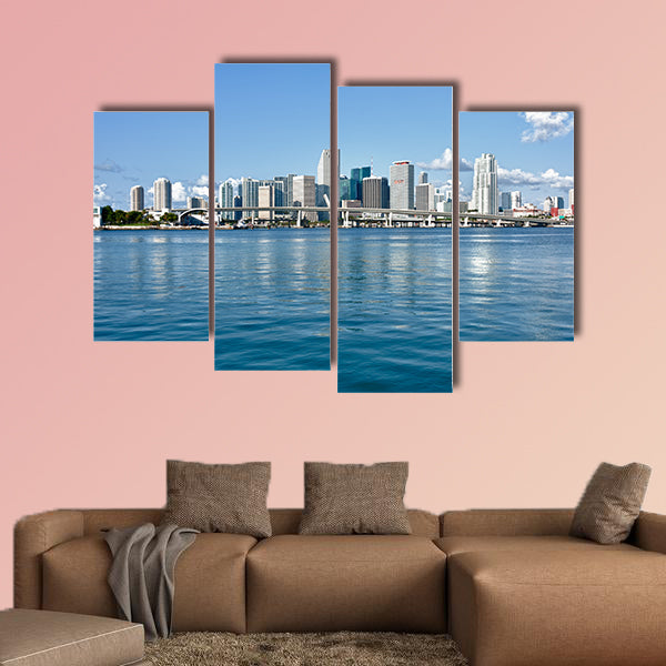 Miami Downtown skyline in daytime with Biscayne Bay. All logos wall art