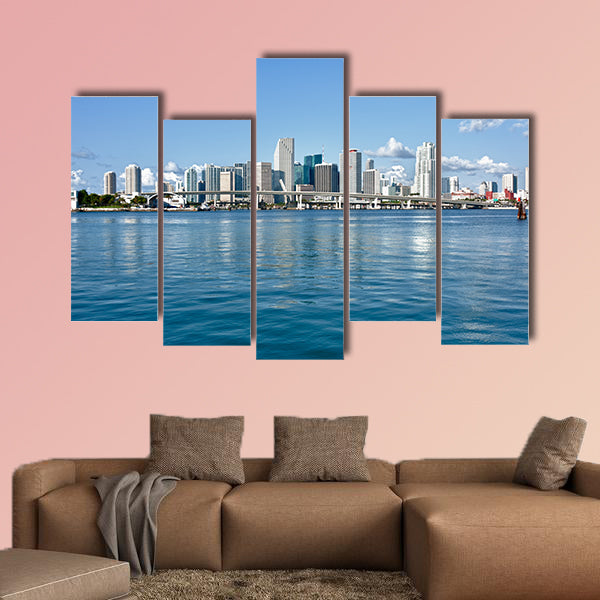 Miami Downtown skyline in daytime with Biscayne Bay. All logos wall art