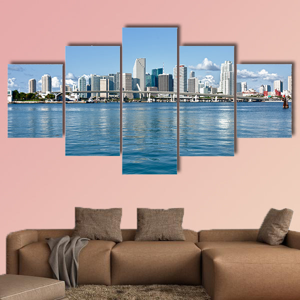 Miami Downtown skyline in daytime with Biscayne Bay. All logos wall art